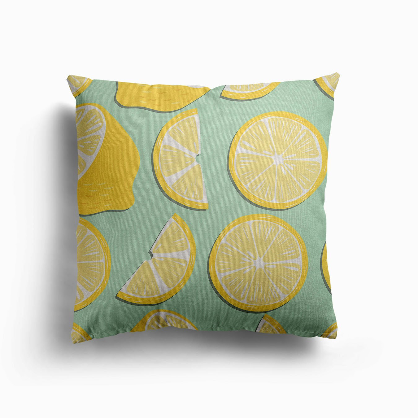 Lemon Pattern On Green Canvas Cushion by BlueLela