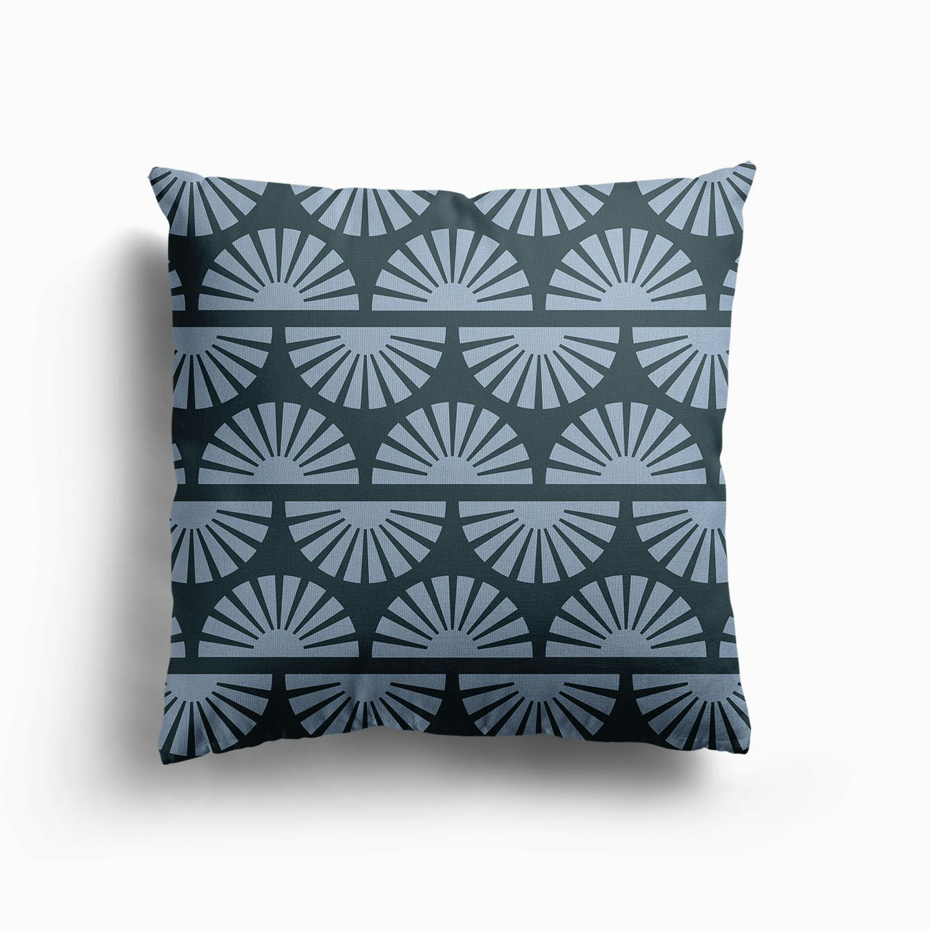 Geometric Pattern With Light Blue Sunrise On Dark Blue Canvas Cojín