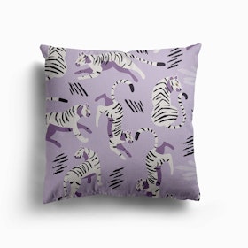 White Tiger Pattern On Pastel Purple Canvas Cushion