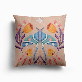 Night Blue Moth On Floral Background And Decoration Canvas Cushion