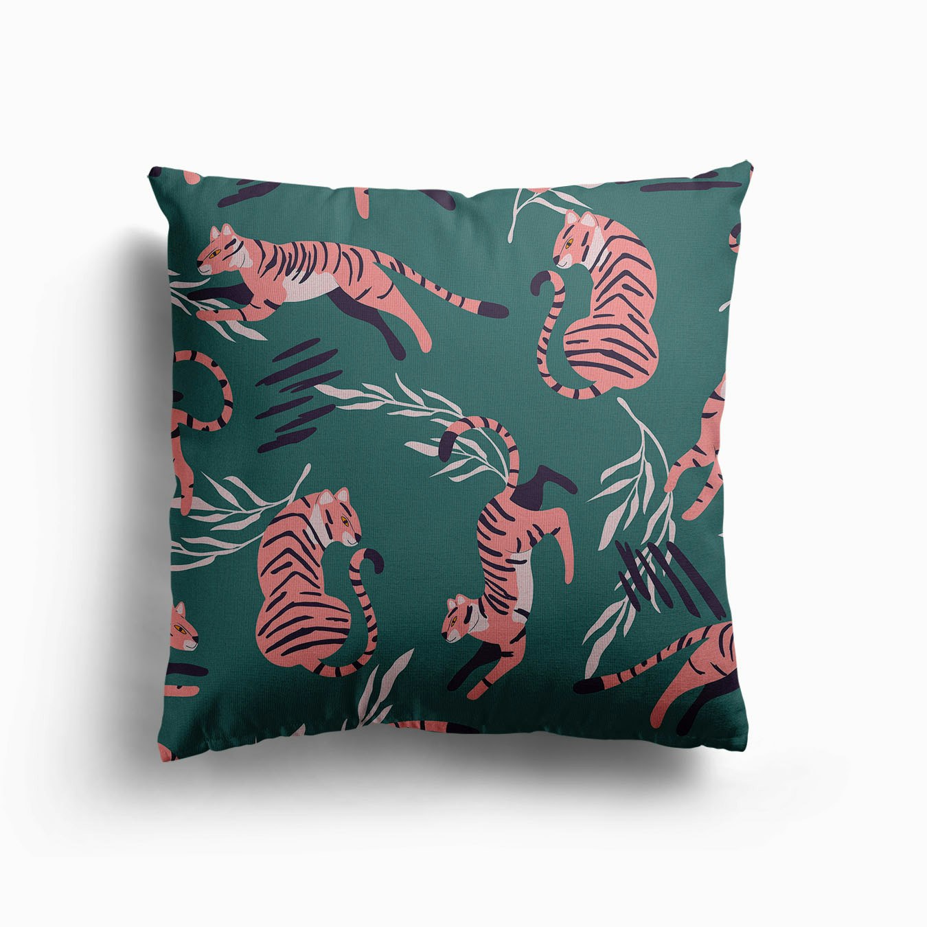 Pink Tiger Pattern On Green With Decoration Canvas Kissen
