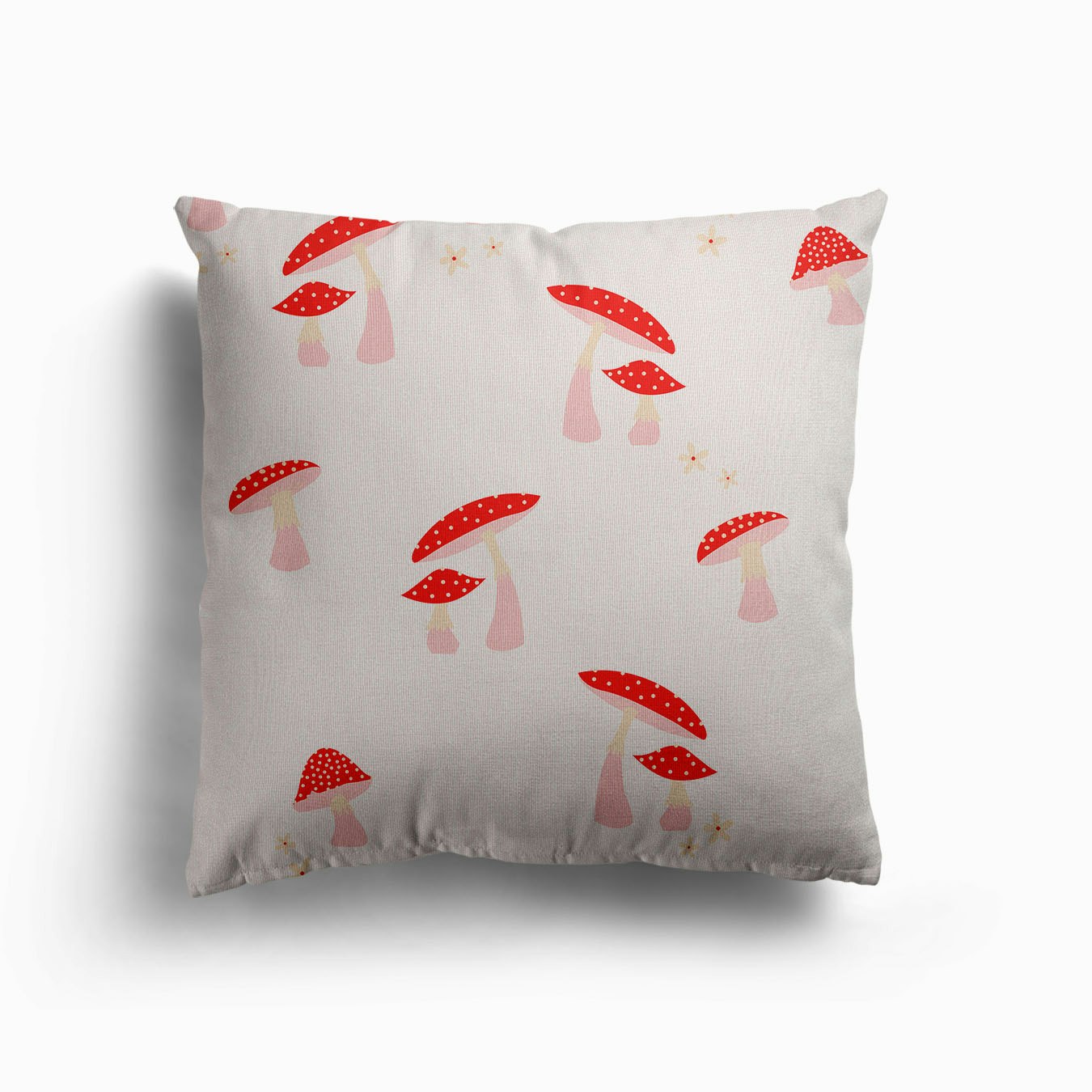 Mushrooms Red And Pink On White Canvas Kissen