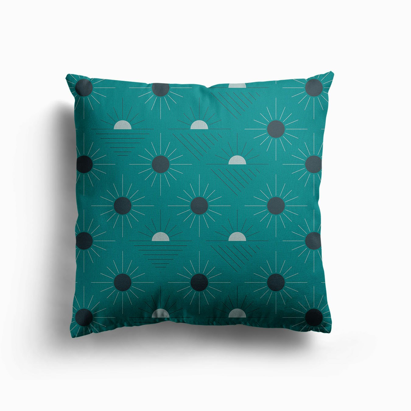 Geometric Pattern With Suns On Green Canvas Cuscino