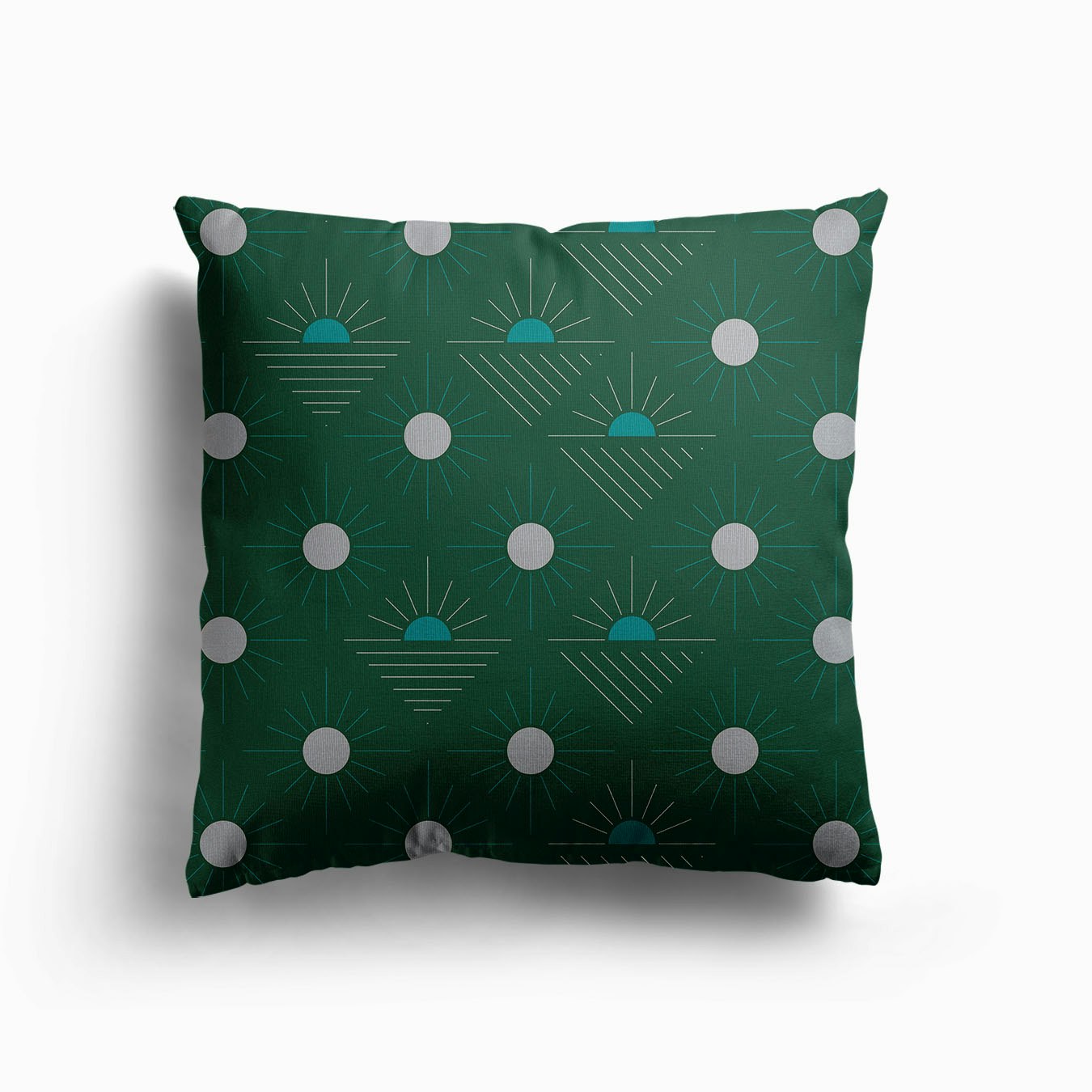 Geometric Pattern With Suns On Dark Green Canvas Kissen