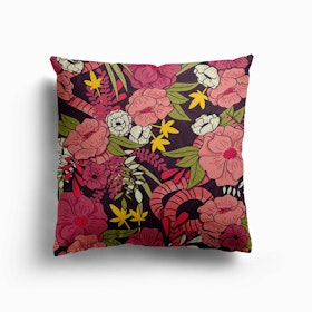 Flower And Floral Pattern With Pink And Green Decoration Canvas Cushion