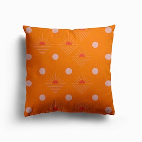 Geometric Pattern With Pink Sunshine On Bright Orange Canvas Cushion