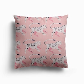 White Tiger Pattern On Pink Canvas Cushion