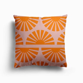 Geometric Pattern Orange And Pink Sunrise Canvas Cushion