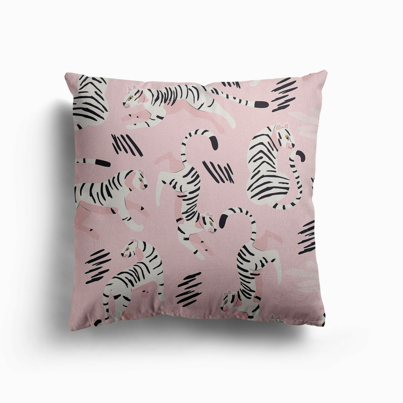 White Tiger Pattern On Pastel Pink Canvas Cuscino