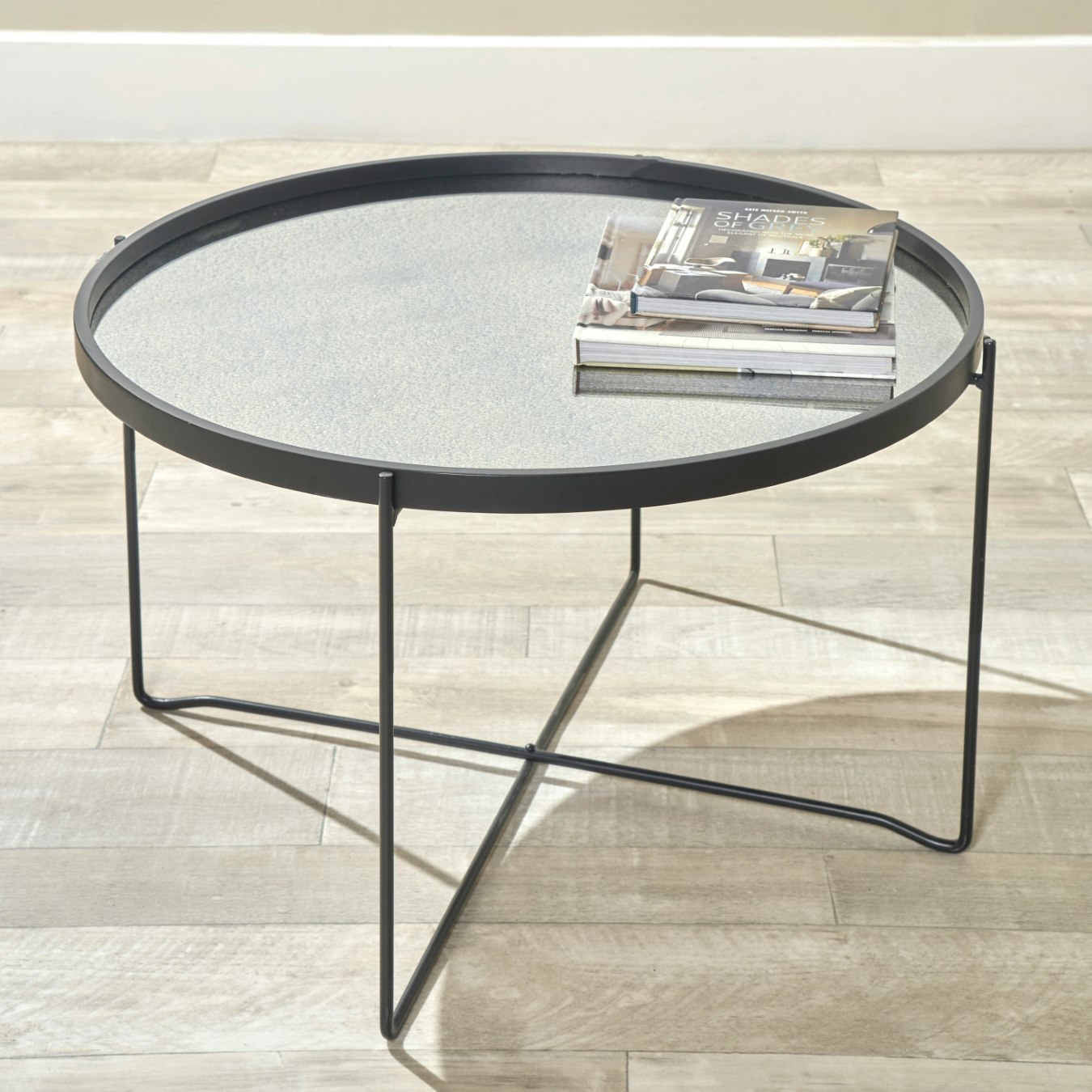 Voss Wood Veneer Coffee Table With Foxed Glass - Matt Black by Pacific Lifestyle