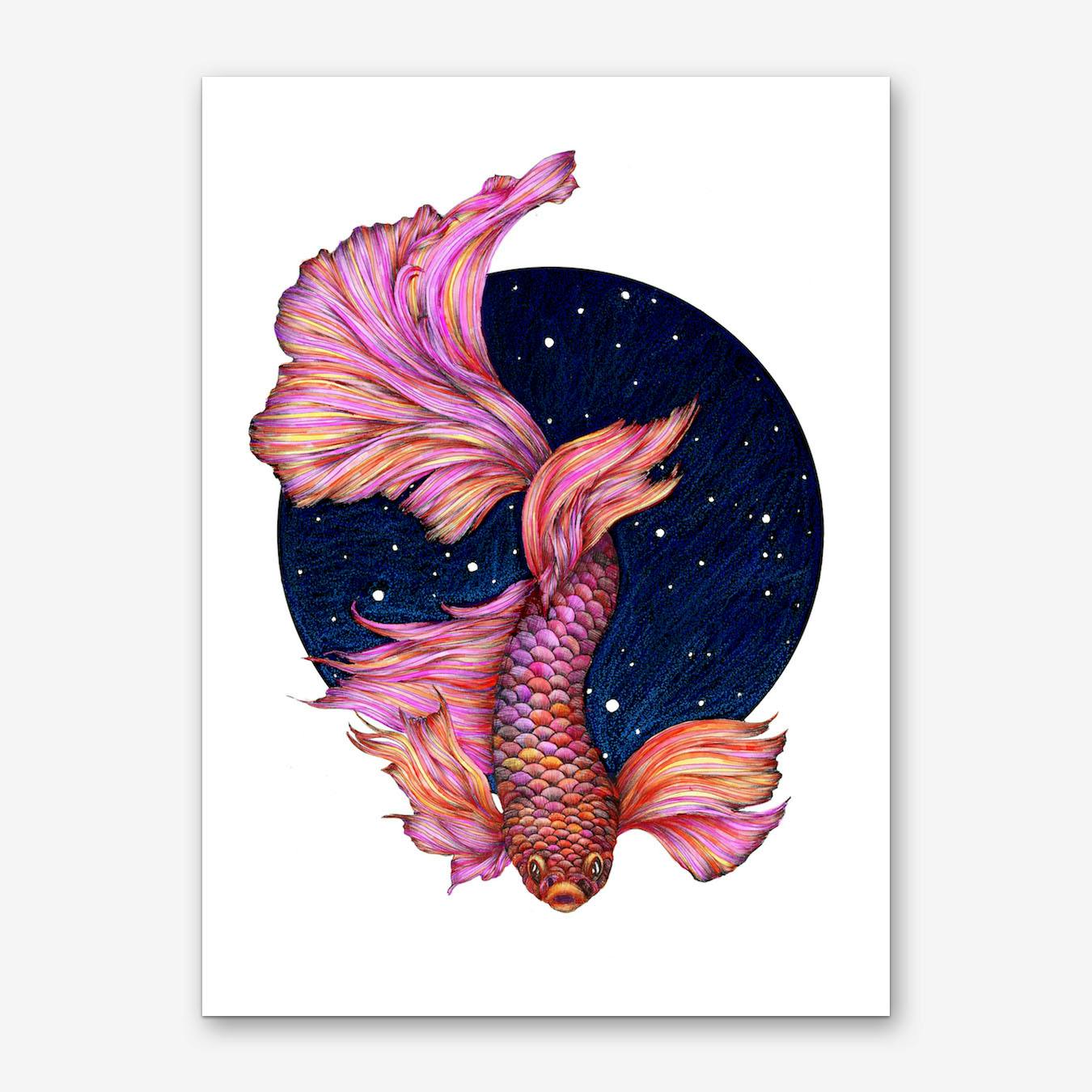 4x6 Wall Art Print Sea Creature Ocean Pet Fish Double Sided Print Original Art Fish Art Colourful Beta Fish Art Print