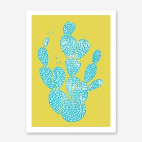 Linocut Cactus Desert Blue in Art Print