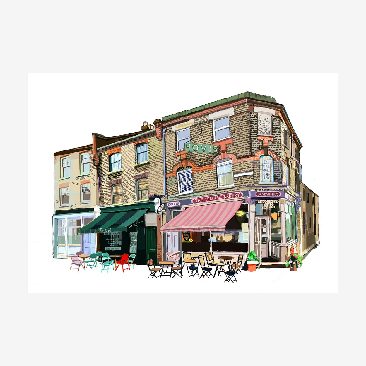 The Village Bakery, Walthamstow Village (White) A3 Print by Tomartacus