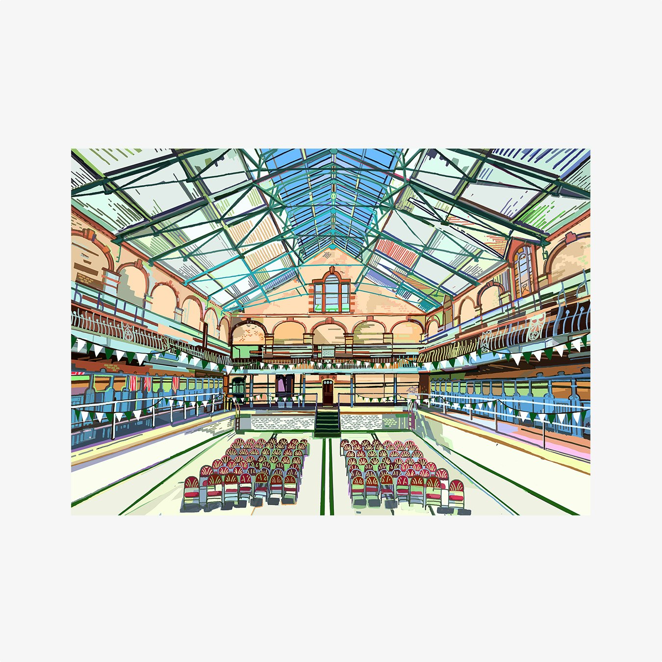 Victoria Baths, Manchester Illustration A3 Art Print by Tomartacus