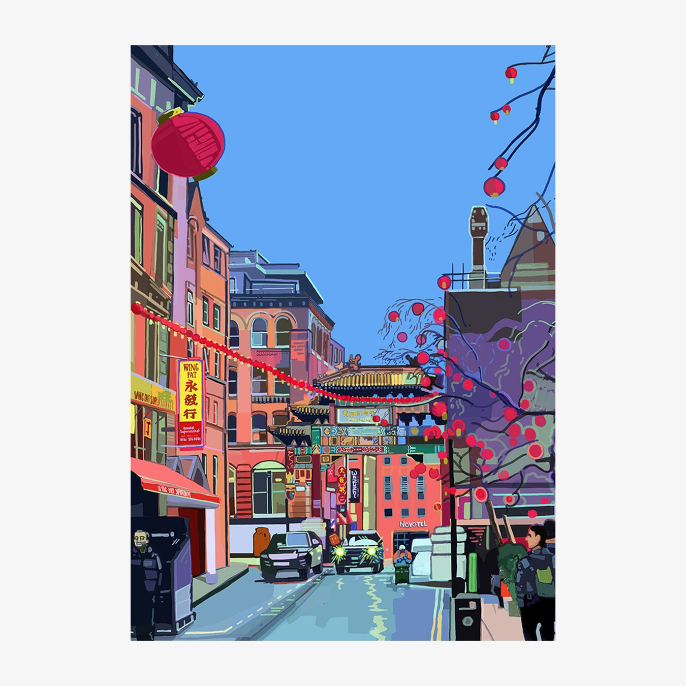 Chinatown, Manchester Illustration A3 Art Print by Tomartacus