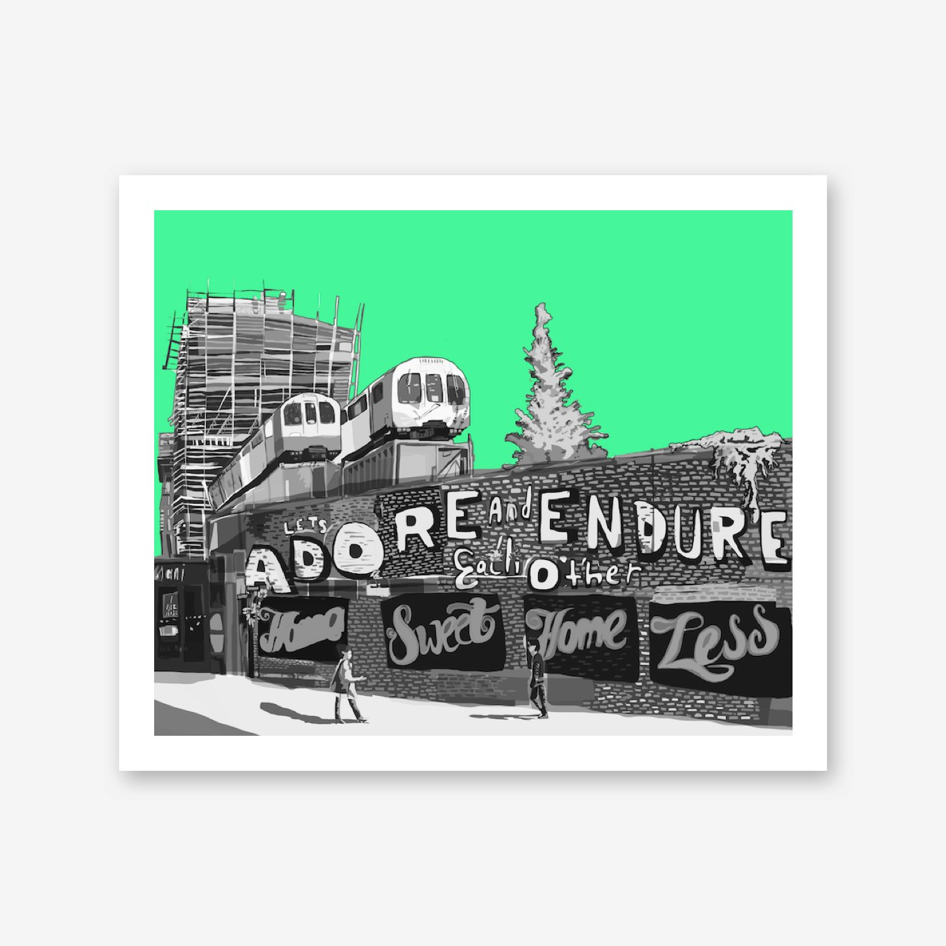 Adore + Endure Green, Shoreditch A3 Art Print by Tomartacus