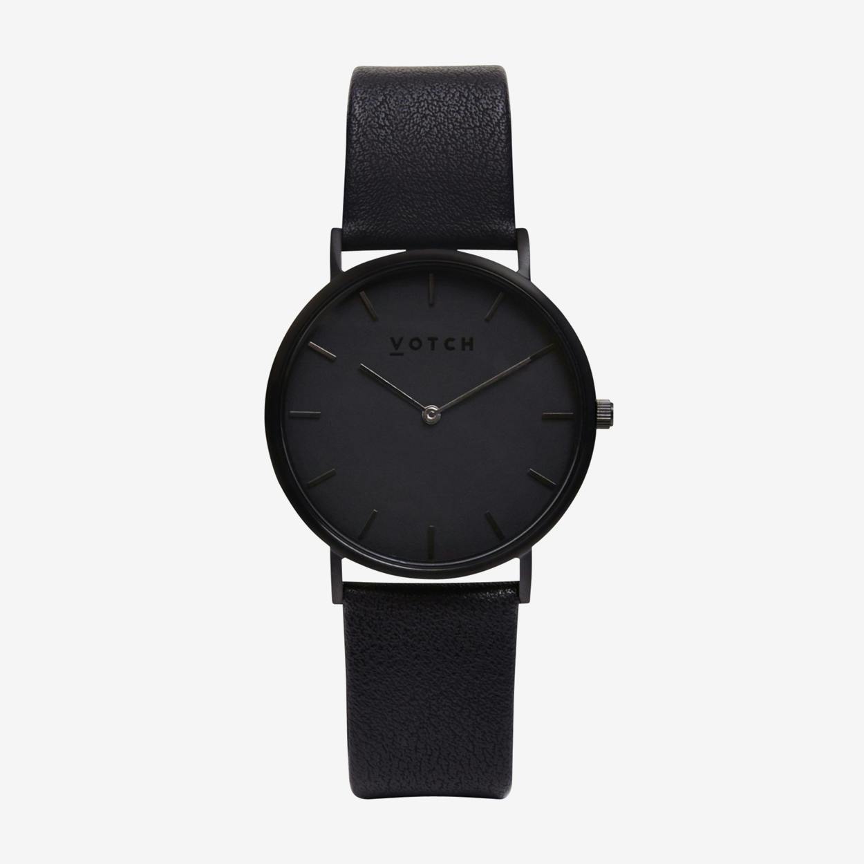 leather watch black face