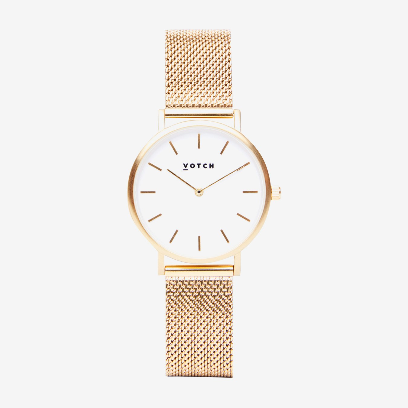 Petite Watch in Gold with White Face and Gold Mesh Strap by Votch