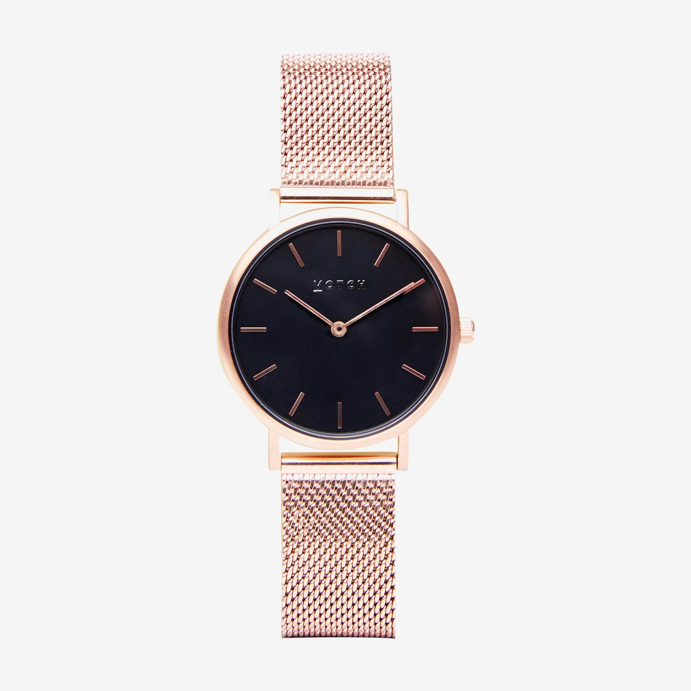 rose gold mesh strap watch