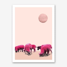 Pink Sheeps On Mars Art Print