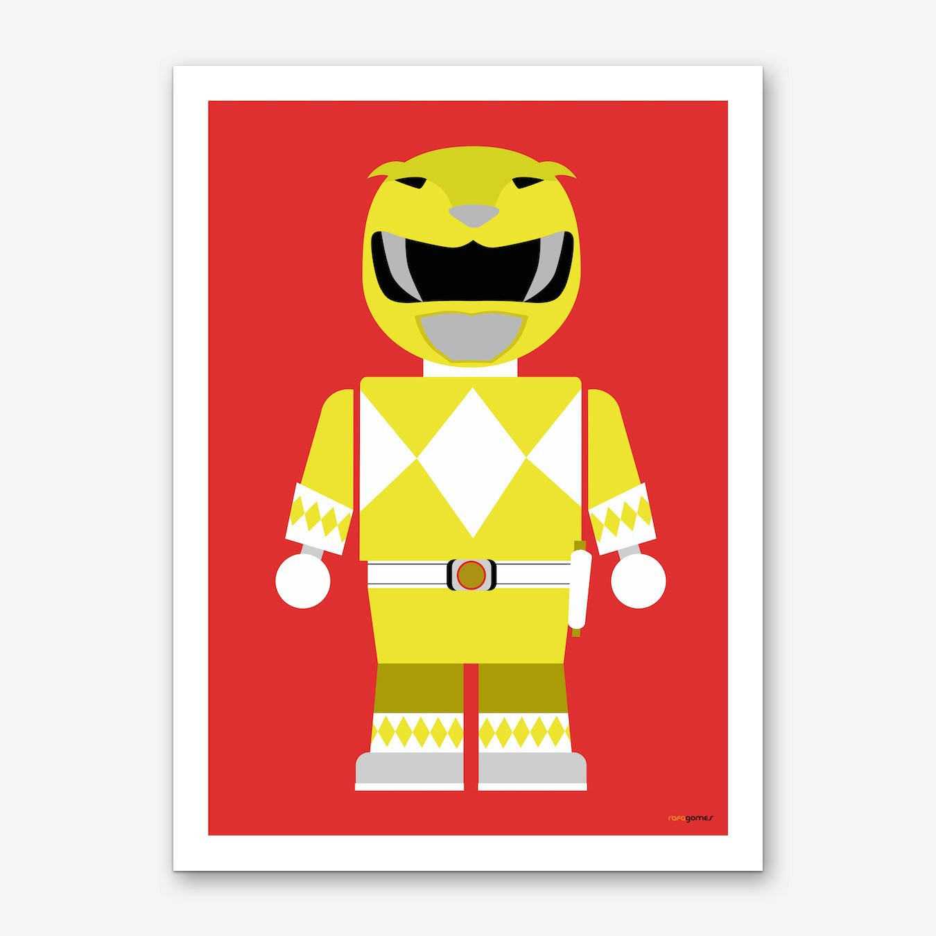 Yellow Power Ranger Art Print Poster for Kids Room - Framed Wall Decor