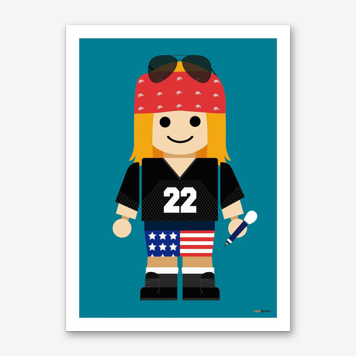 Toy Rock Star Art Print Poster by Rafa Gomes Colorful Wall Decor for Kids Room Framed Option
