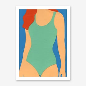 Turquoise Swimsuit Red Hair Art Print
