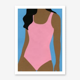 Pink Swimsuit Black Hair Art Print