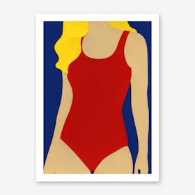 Red Swimsuit Blond Hair Art Print