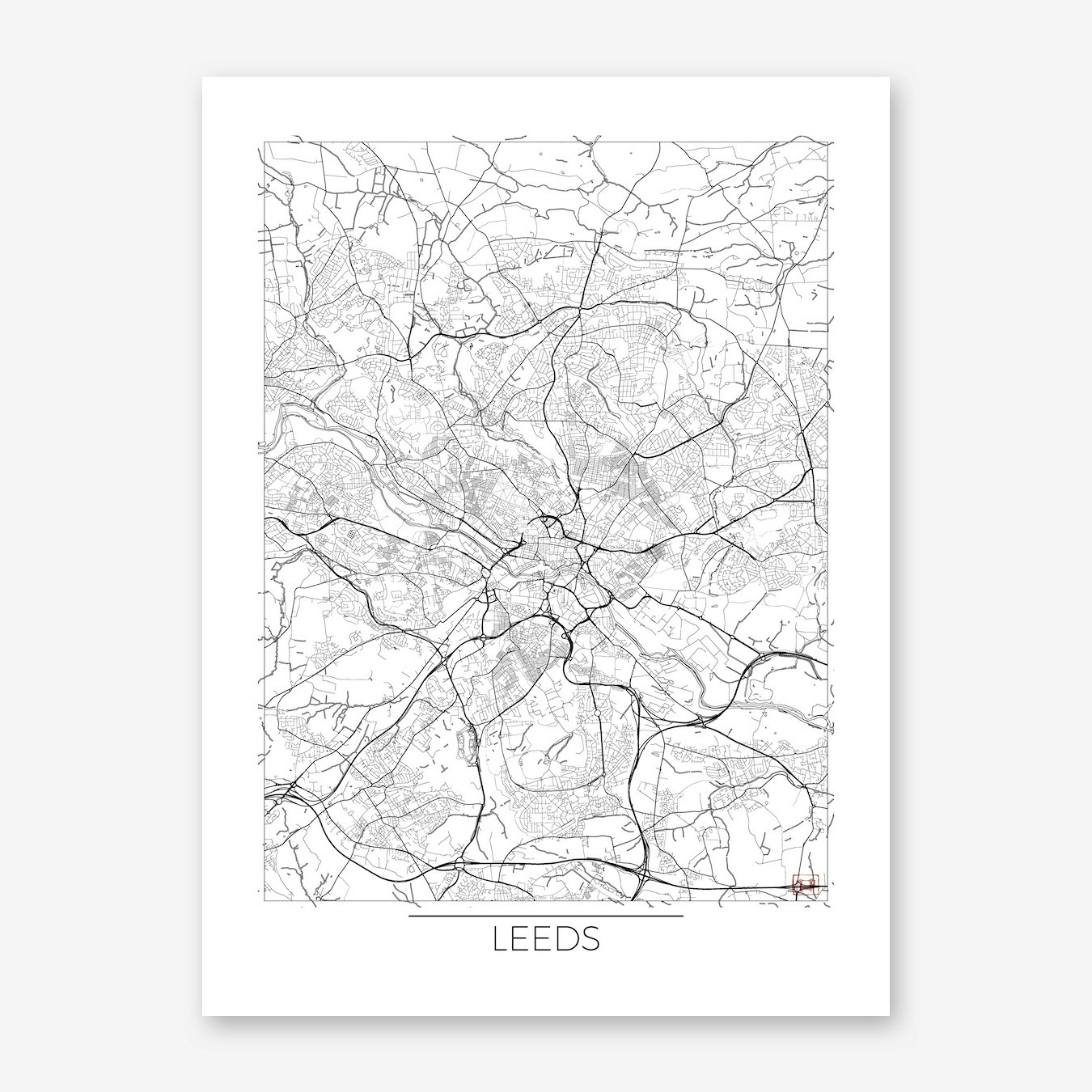 Leeds Map Minimal Wall Art Print Free Shipping Fy