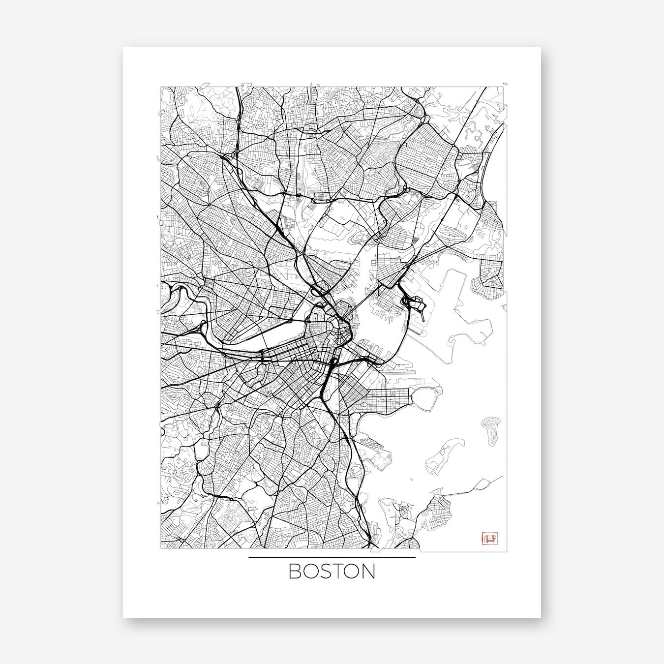 Boston Map Minimal Wall Art Print Free Shipping Fy