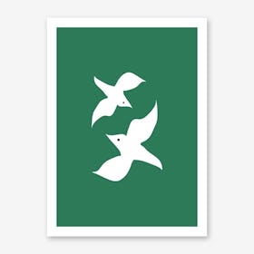 Love Birds in Green Art Print