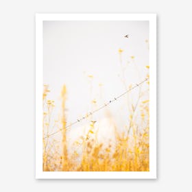 Birds on a Wire - Yellow Art Print