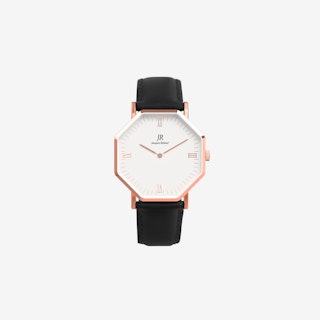 Lumiere Intense Roman Rose Gold Hexagonal Watch with Black Leather Strap 36mm
