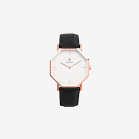 Lumiere Intense Classic Rose Gold Hexagonal Watch with Black Leather Strap 36mm