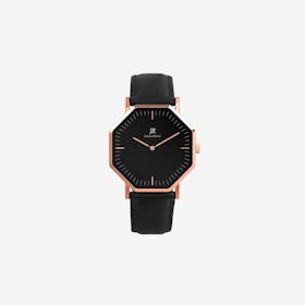 Lumiere Classic Rose Gold Hexagonal Watch with Black Leather Strap 36mm