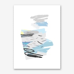 Abstract Blue and Grey Scribble Shapes Art Print