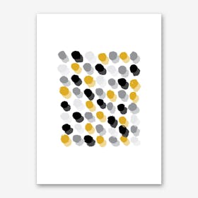 Abstract Mustard and Grey Rectangle Paint Dots Art Print
