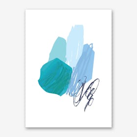 Abstract Teal Circle with Blue Drawing Art Print