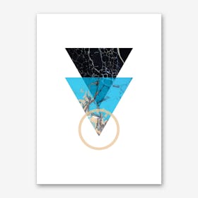 Blue Sand and Marble Triangles Geometric Art Print