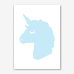 Blue Unicorn Silhouette Head Art Print