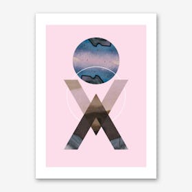 Blue moon geometric pink background abstract Art Print