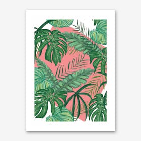 Funky Green Leaves with Pink Background Art Print