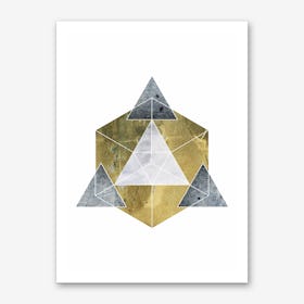 Gold and Grey Abstract Pyramid Art Print
