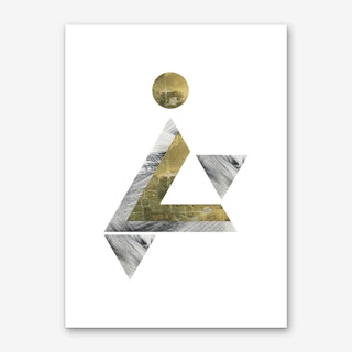Gold and Grey Triangle Moon Abstract Art Print