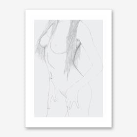 Grey Line Art Nude Woman Art Print