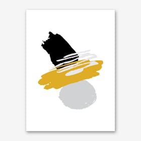 Mustard and Black Abstract Paint Shapes Art Print