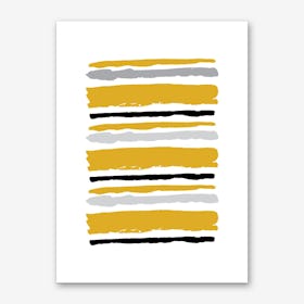 Mustard and Black Abstract Stripes Art Print