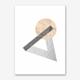 Peach and Grey Marble Triangle and Circle Art Print