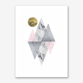Pink and Grey Triangles Abstract Art Print